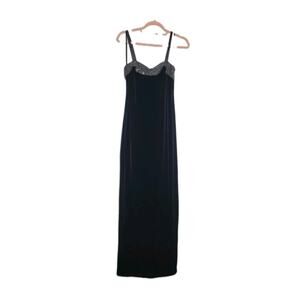 Vintage 90s Y2K JUMP Glitter Spaghetti Strap Velvet Maxi Party Black Dress 7/8